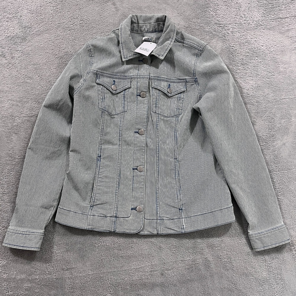 Croft & Barrow Striped Denim Jean Jacket Women's Small Spring Button Down